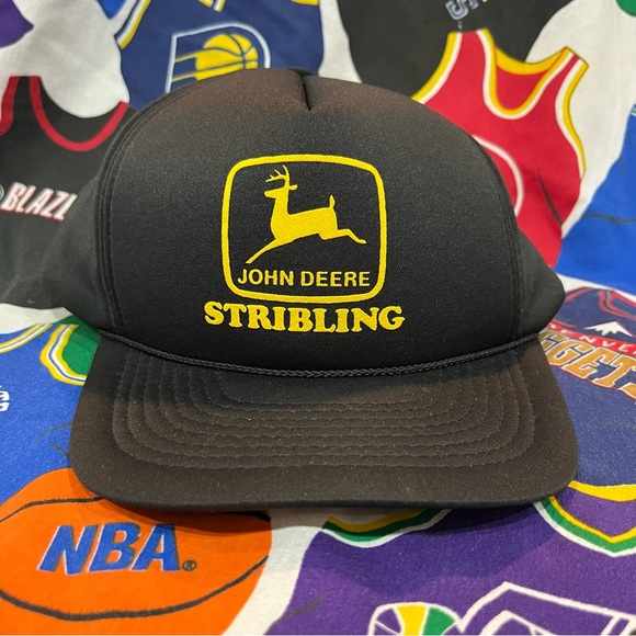 Vintage John Deere Stribling Snap Back Rope Cap Hat - Black Yellow - Picture 1 of 6